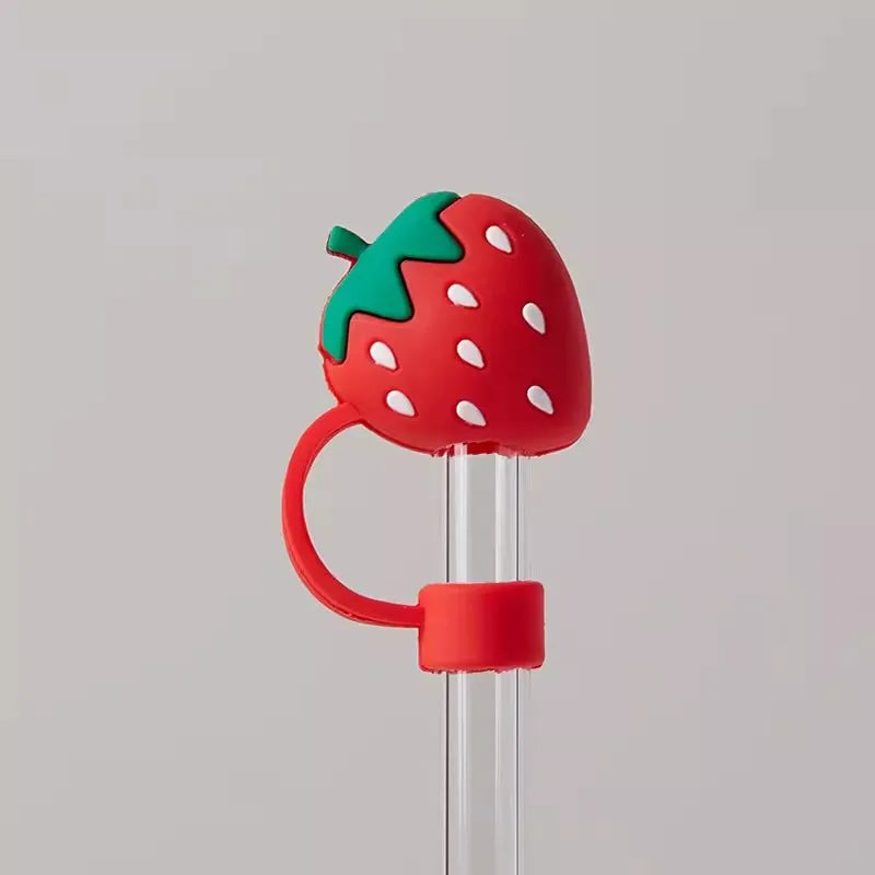 Cute Strawberry Straw Cover Caps For Stanley Cup 40 oz Tumbler Accessories Kawaii Silicone Straw Toppers Cap For 10mm Straws