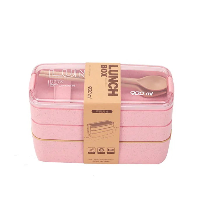 900ml Healthy Material Lunch Box 3 Layer Wheat Straw Bento Boxes Microwave Dinnerware Food Storage Container Lunchbox