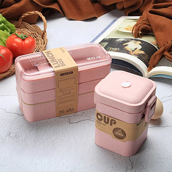 900ml Healthy Material Lunch Box 3 Layer Wheat Straw Bento Boxes Microwave Dinnerware Food Storage Container Lunchbox
