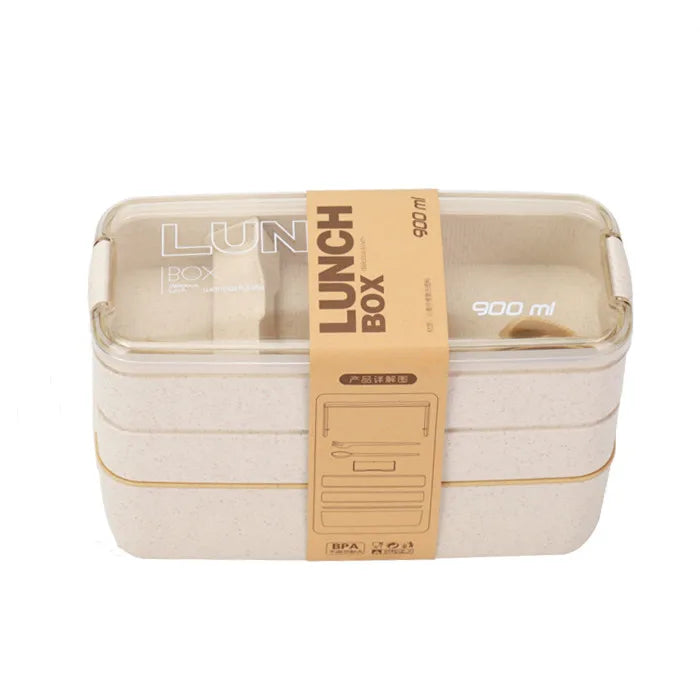 900ml Healthy Material Lunch Box 3 Layer Wheat Straw Bento Boxes Microwave Dinnerware Food Storage Container Lunchbox