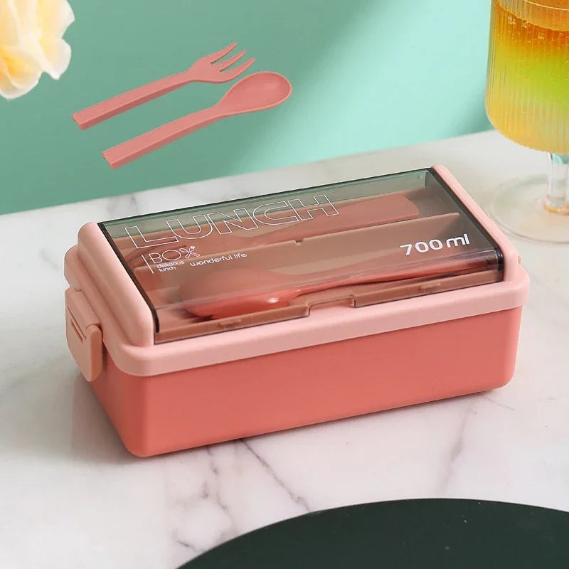 Single/double Layer Lunch Box Portable Leakproof Student Microwave Dinnerware Set with Fork Spoon Food Snack Storage Container
