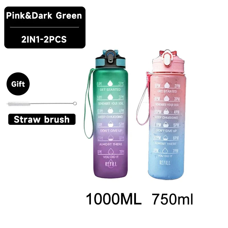 750/1000ML Large Capacity Sports Water Bottle Leak Proof Colorful Plastic Cup Drinking Outdoor Travel Portable Gym Fitness Jugs