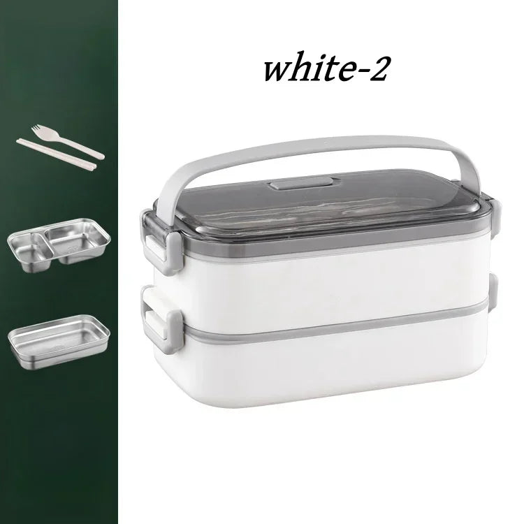 2/3 Layer Insulated Lunch Box with Handle Stainless Steel Simple Japanese Bento Box Worker Student Canteen Packaging Container