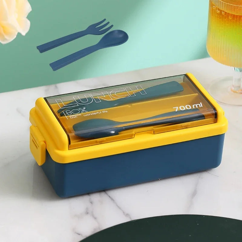 Single/double Layer Lunch Box Portable Leakproof Student Microwave Dinnerware Set with Fork Spoon Food Snack Storage Container