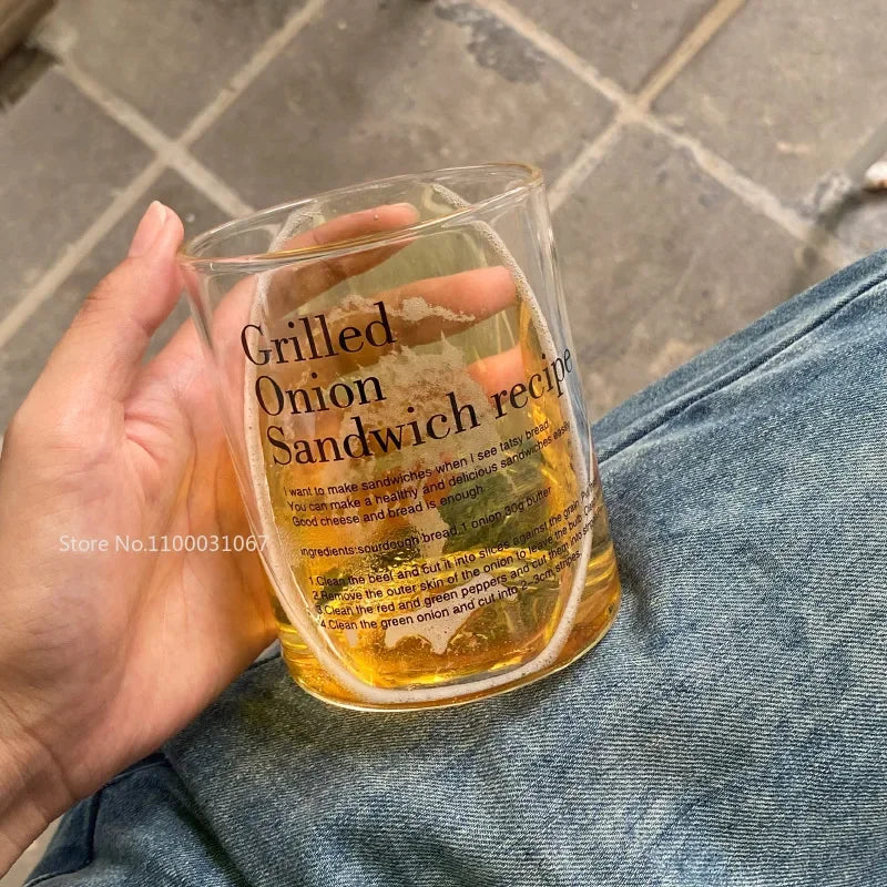 Glass Tumbler Korean Style English Letter Glass Mug Heat Resistant Glass Clear Waterbottle Tea Cup Coffee Mug Kitchen Accessorie