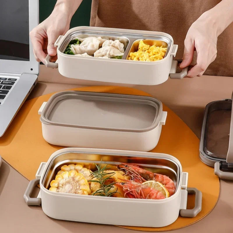 2/3 Layer Insulated Lunch Box with Handle Stainless Steel Simple Japanese Bento Box Worker Student Canteen Packaging Container