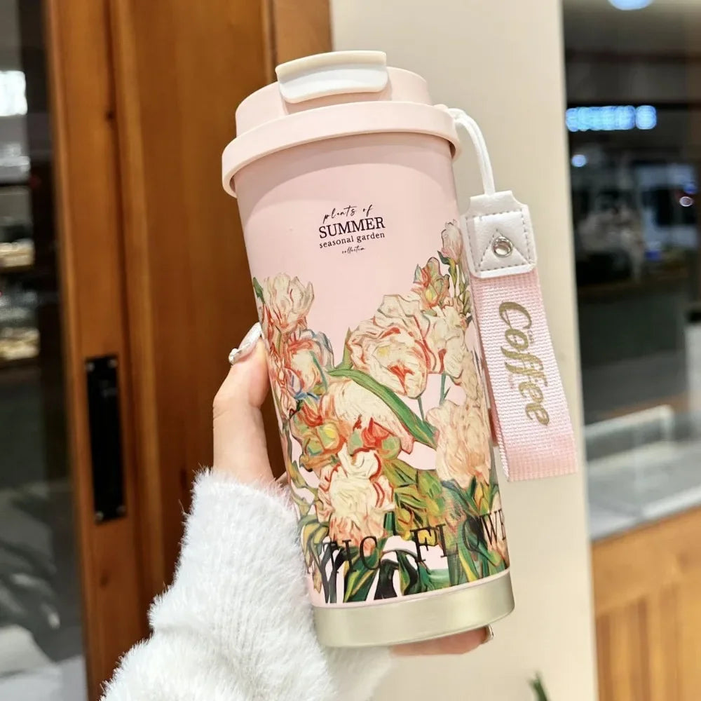 500ml Stainless Steel Double Wall Vacuum Insulated Travel Mug with Handle/Portable Thermal Cup, Coffee Tumbler Termos Cup