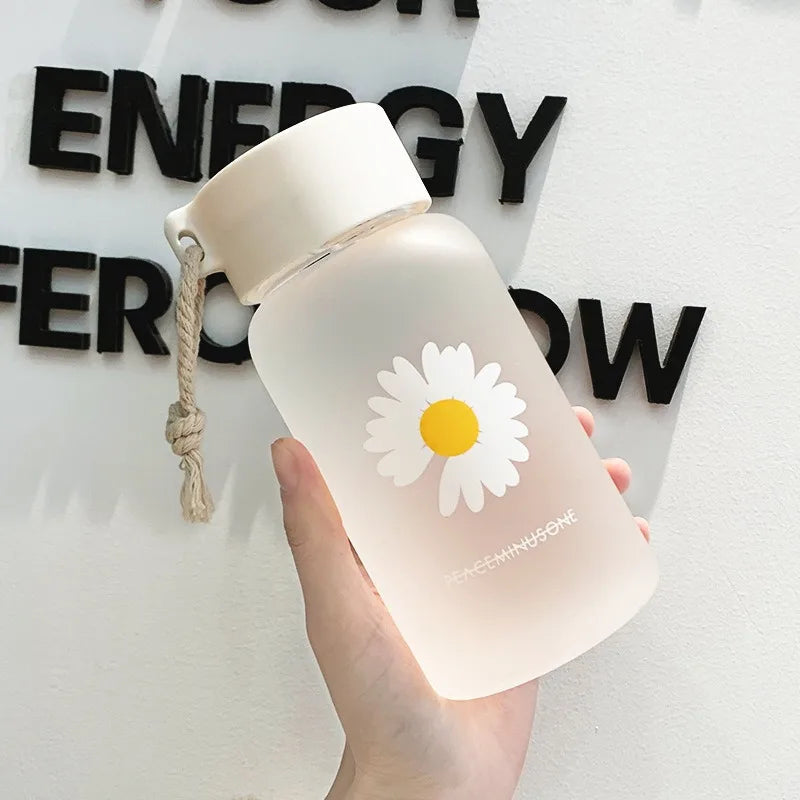 500ml Frosted Water Bottle BPA-Free - Floral Travel Tea Cup with Leakproof Lid & Adjustable Rope for Gym/Hiking/Daily