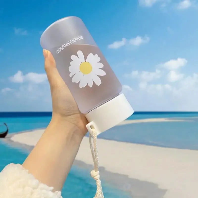 500ml Frosted Water Bottle BPA-Free - Floral Travel Tea Cup with Leakproof Lid & Adjustable Rope for Gym/Hiking/Daily