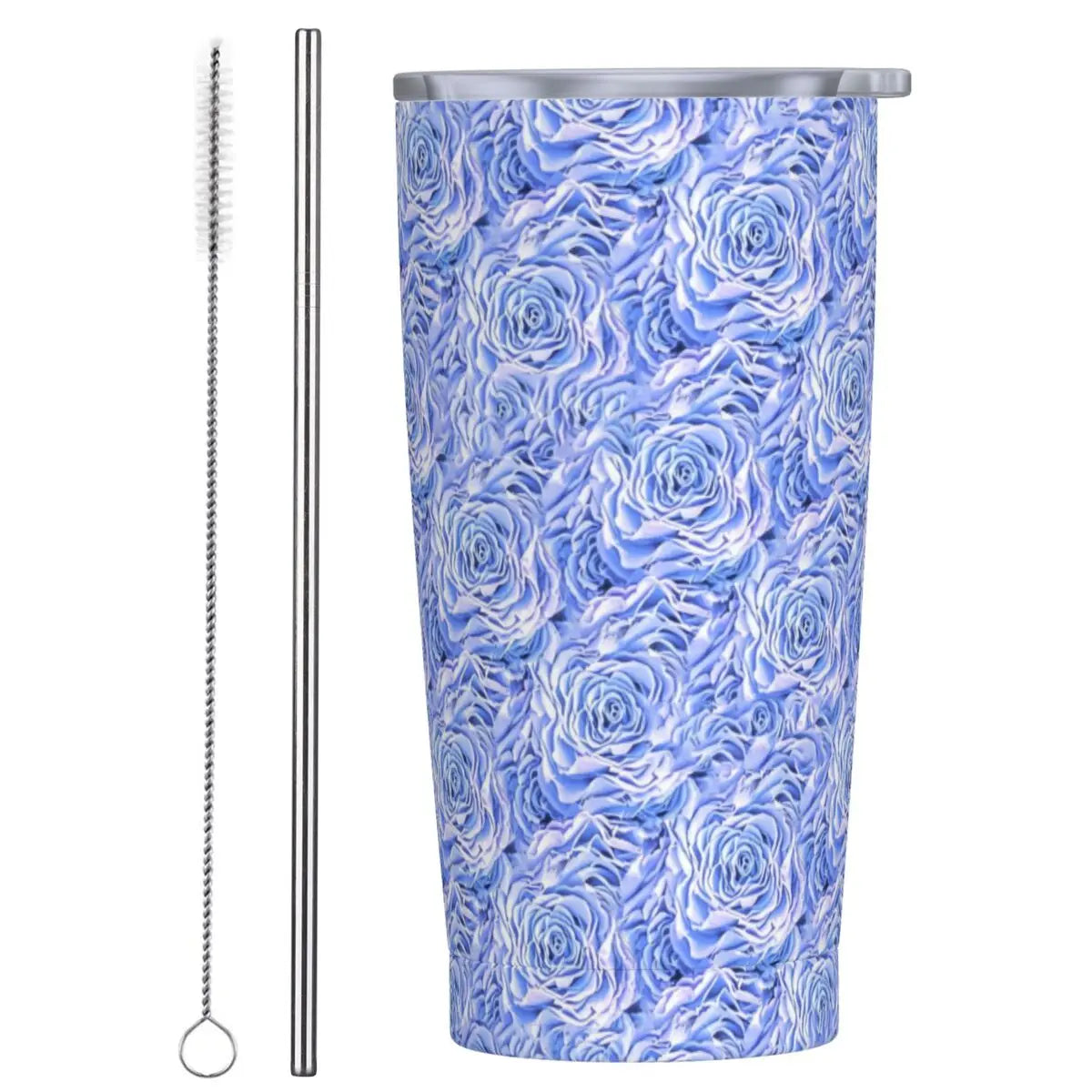 Stainless Steel Tumbler Pretty Rose Mugs Cup With Straws Watercolor Floral Driving Cold Drink Water Bottle Keep Heat Coffee Mug
