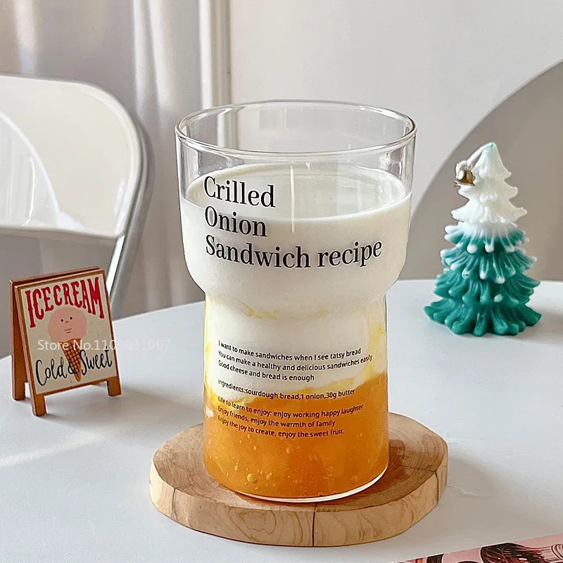Glass Tumbler Korean Style English Letter Glass Mug Heat Resistant Glass Clear Waterbottle Tea Cup Coffee Mug Kitchen Accessorie