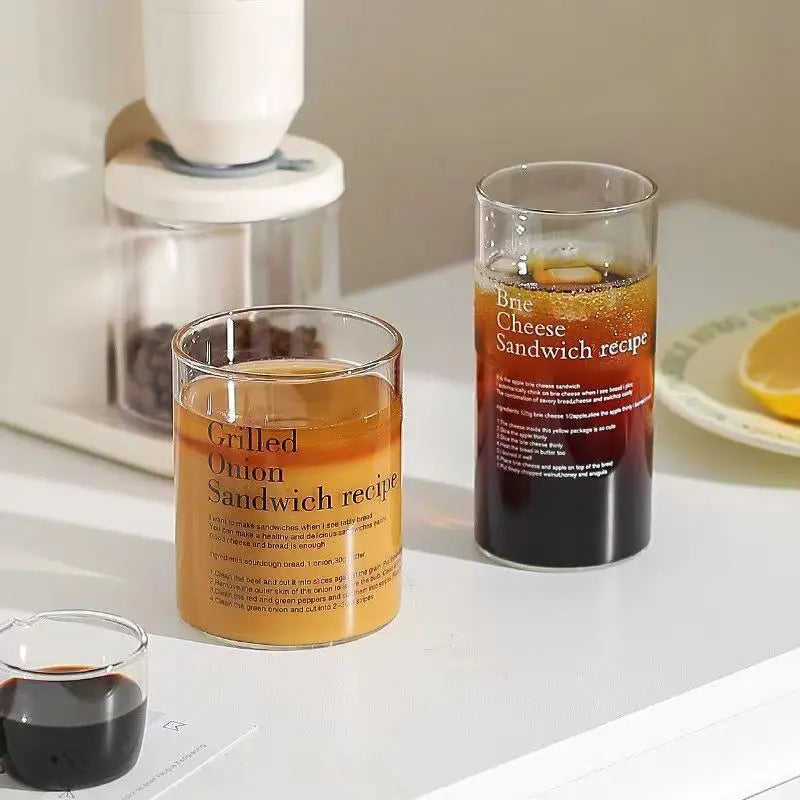 Glass Tumbler Korean Style English Letter Glass Mug Heat Resistant Glass Clear Waterbottle Tea Cup Coffee Mug Kitchen Accessorie