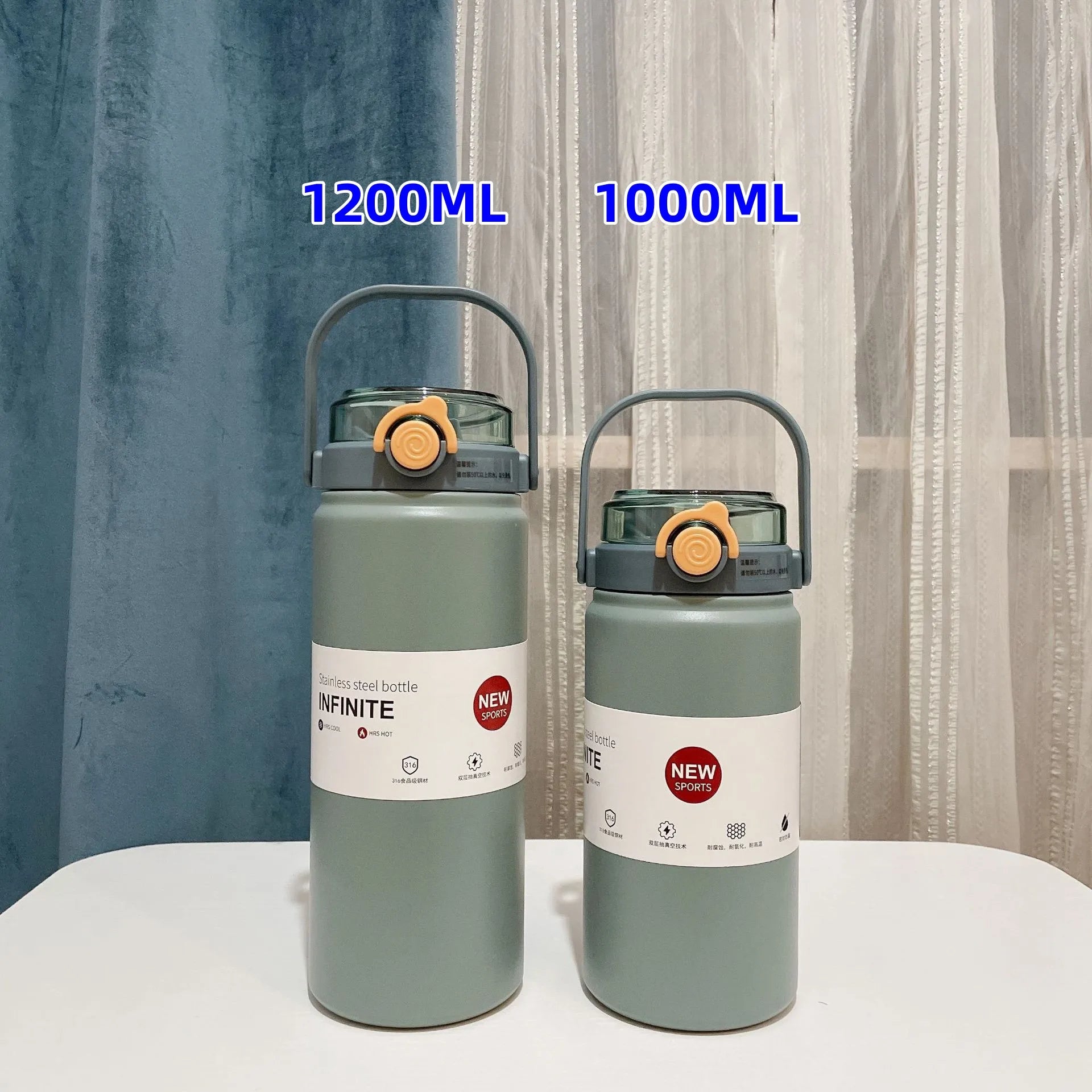 1L/1.2L Thermo Bottle Stainless Steel Large Capacity Vacuum Flask With Straw Tumbler Cold Hot Drinks Thermos Cup Gym Drinkware