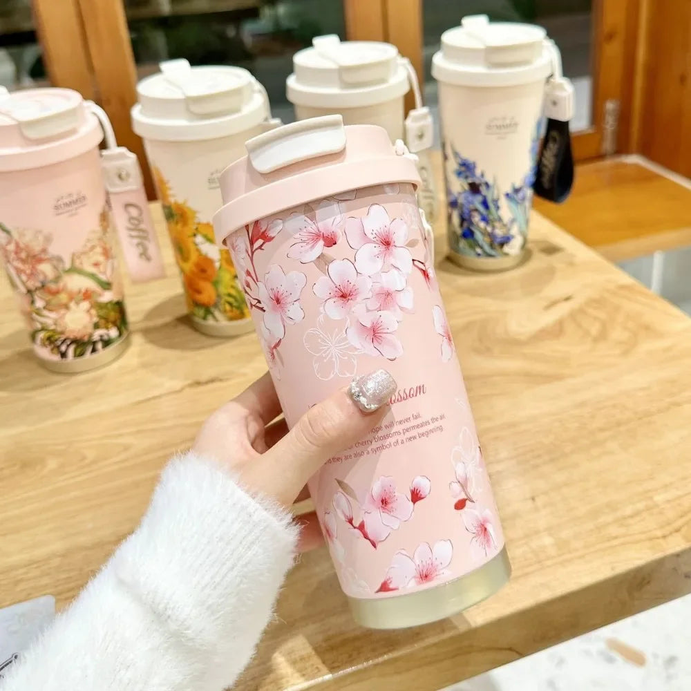 500ml Stainless Steel Double Wall Vacuum Insulated Travel Mug with Handle/Portable Thermal Cup, Coffee Tumbler Termos Cup