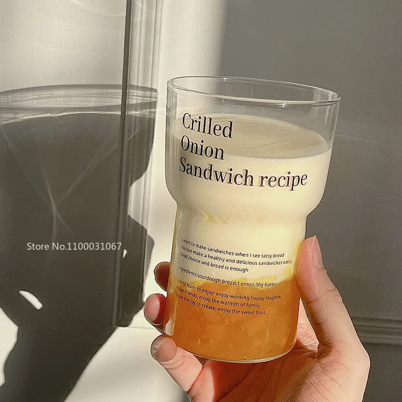Glass Tumbler Korean Style English Letter Glass Mug Heat Resistant Glass Clear Waterbottle Tea Cup Coffee Mug Kitchen Accessorie