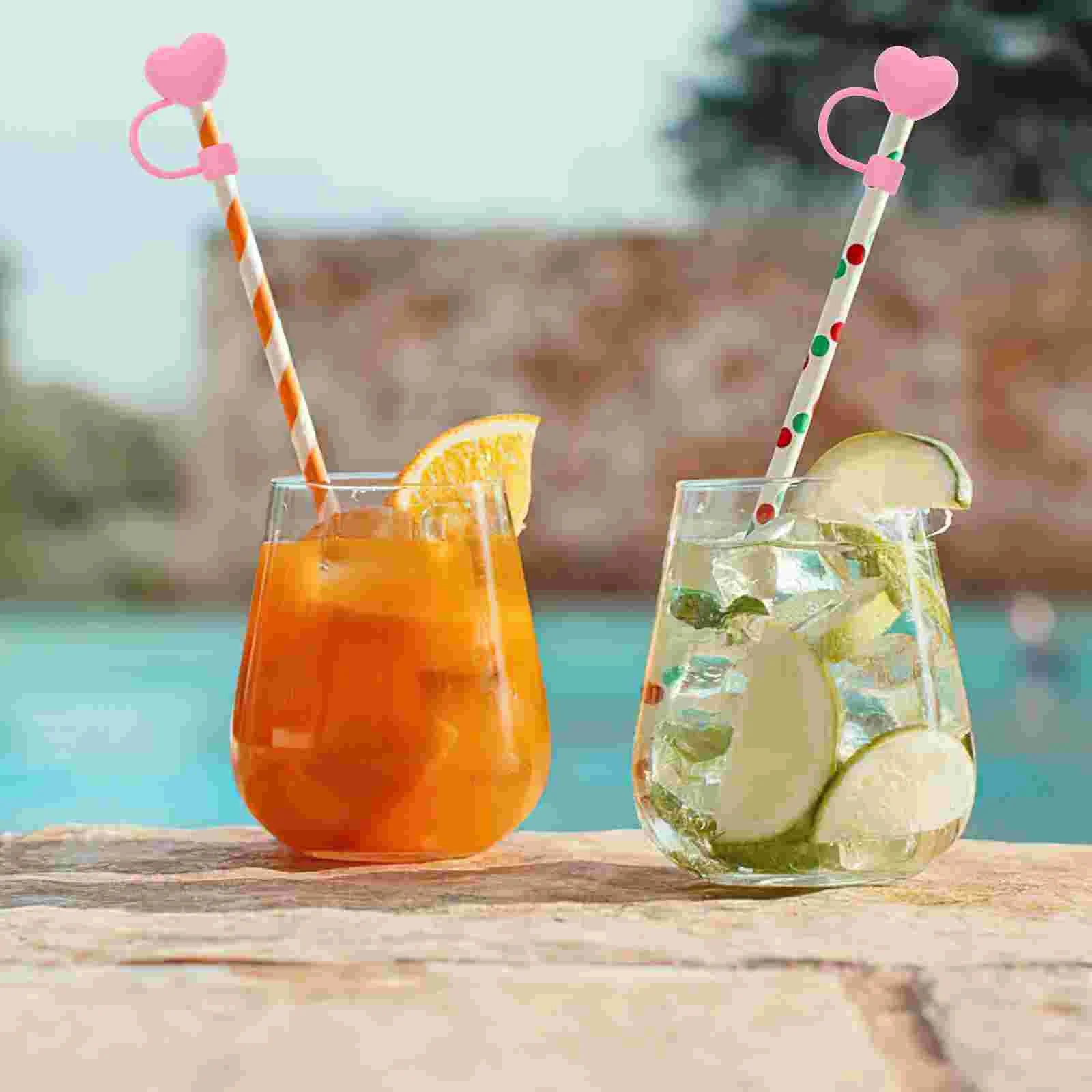 4 Pcs Straw Simulation Stopper Small Heart Shaped Tip Covers Fruit Caps Novelty Tips Pink Toppers for Tumblers