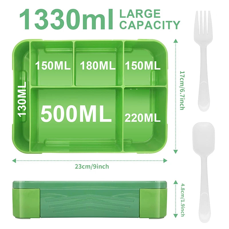 1300 Ml Lunch Box With Compartments Children Leak-Proof Bento Box Nursery And School Sealed Fruit Box Microwave Heating