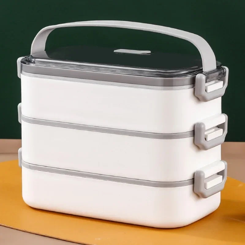 2/3 Layer Insulated Lunch Box with Handle Stainless Steel Simple Japanese Bento Box Worker Student Canteen Packaging Container