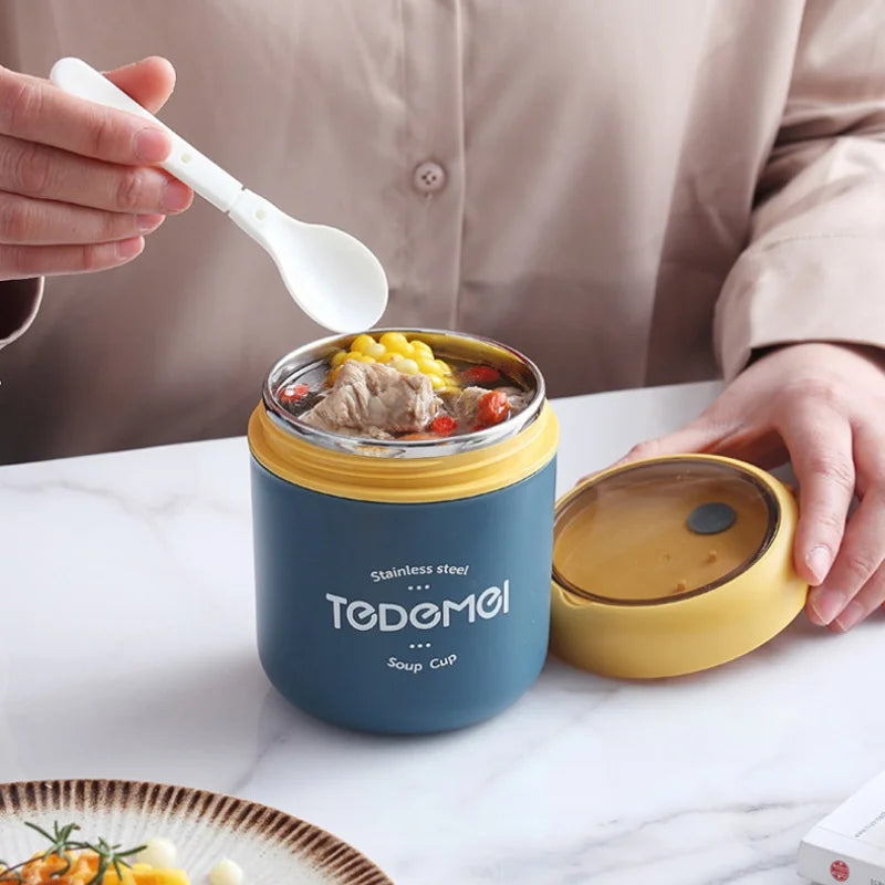 530ml Stainless Steel Lunch Box with Spoon Thermal Food Container Vaccum Cup Insulate Bento Box Thermos Soup Cup For Kids School