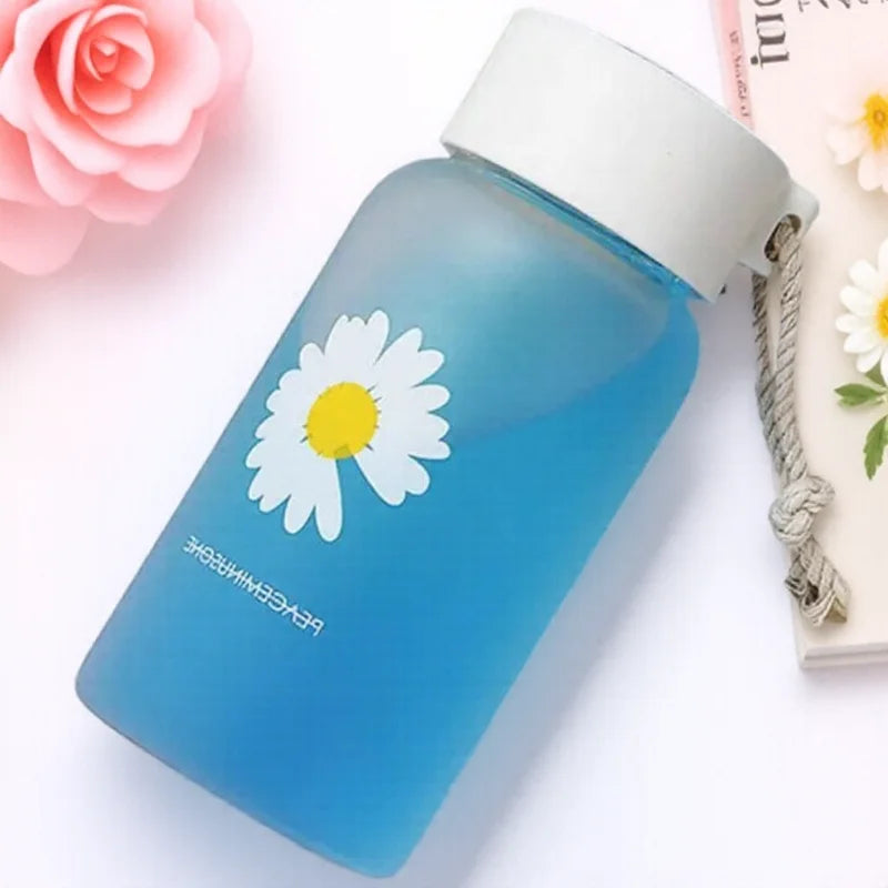 500ml Frosted Water Bottle BPA-Free - Floral Travel Tea Cup with Leakproof Lid & Adjustable Rope for Gym/Hiking/Daily