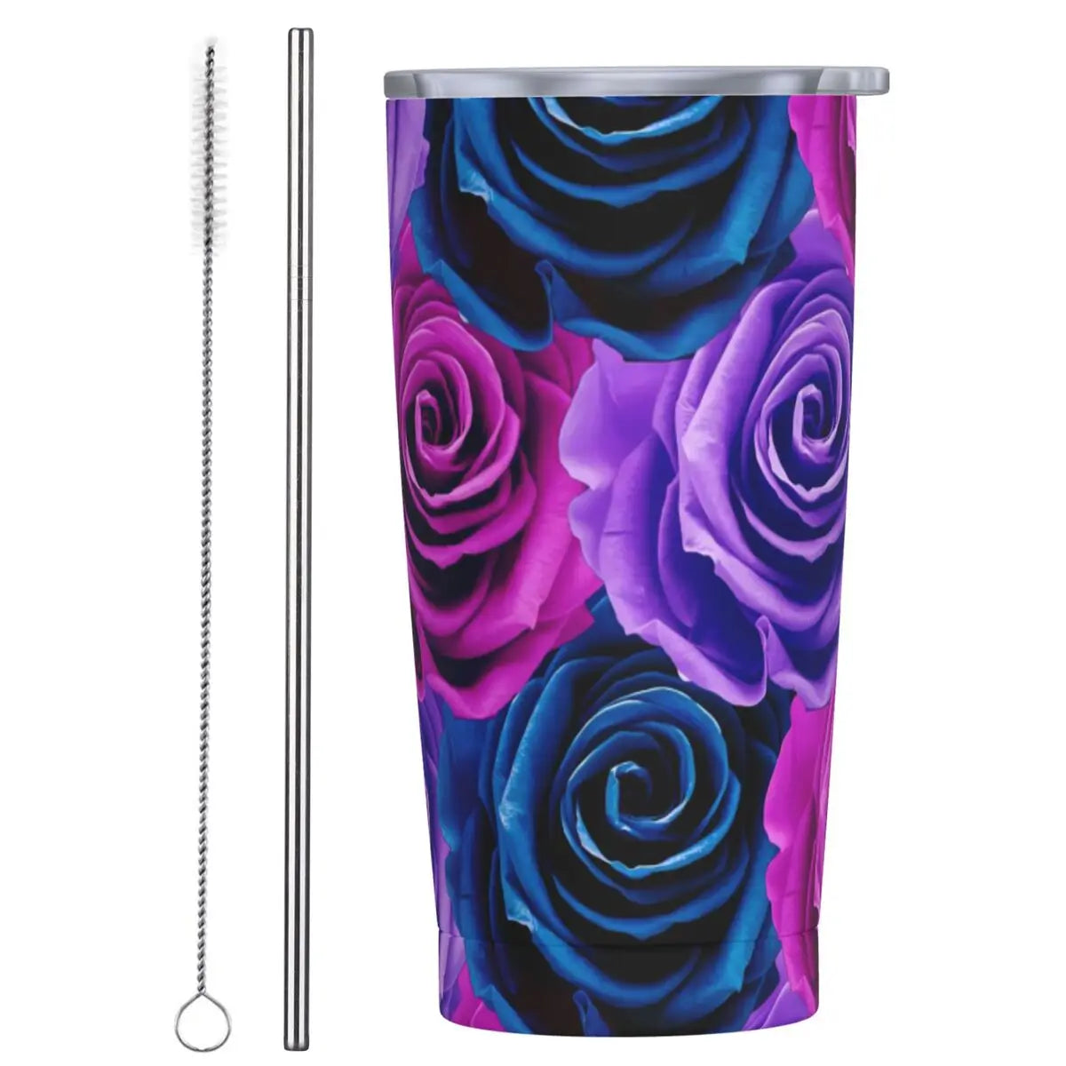 Stainless Steel Tumbler Pretty Rose Mugs Cup With Straws Watercolor Floral Driving Cold Drink Water Bottle Keep Heat Coffee Mug