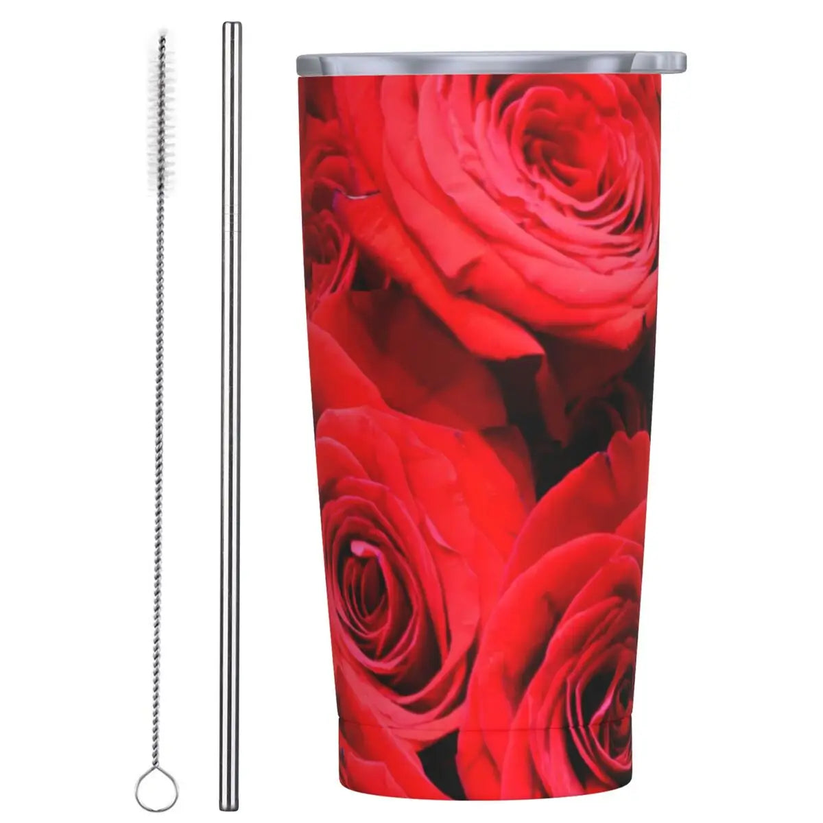 Stainless Steel Tumbler Pretty Rose Mugs Cup With Straws Watercolor Floral Driving Cold Drink Water Bottle Keep Heat Coffee Mug