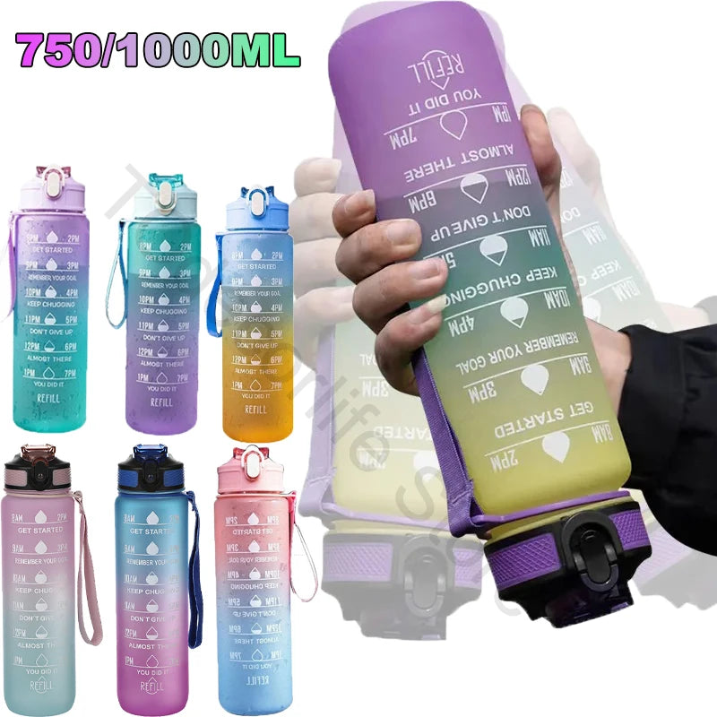 750/1000ML Large Capacity Sports Water Bottle Leak Proof Colorful Plastic Cup Drinking Outdoor Travel Portable Gym Fitness Jugs