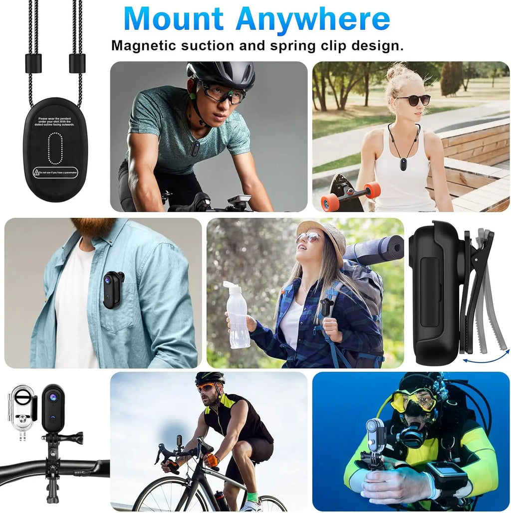 4K 128GB UHD Mini Body Camera Wearable Action Body Cam Thumb Size Hands Free Recording Body Worn Camera, Premium Portable