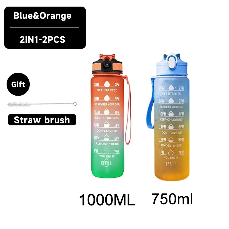 750/1000ML Large Capacity Sports Water Bottle Leak Proof Colorful Plastic Cup Drinking Outdoor Travel Portable Gym Fitness Jugs