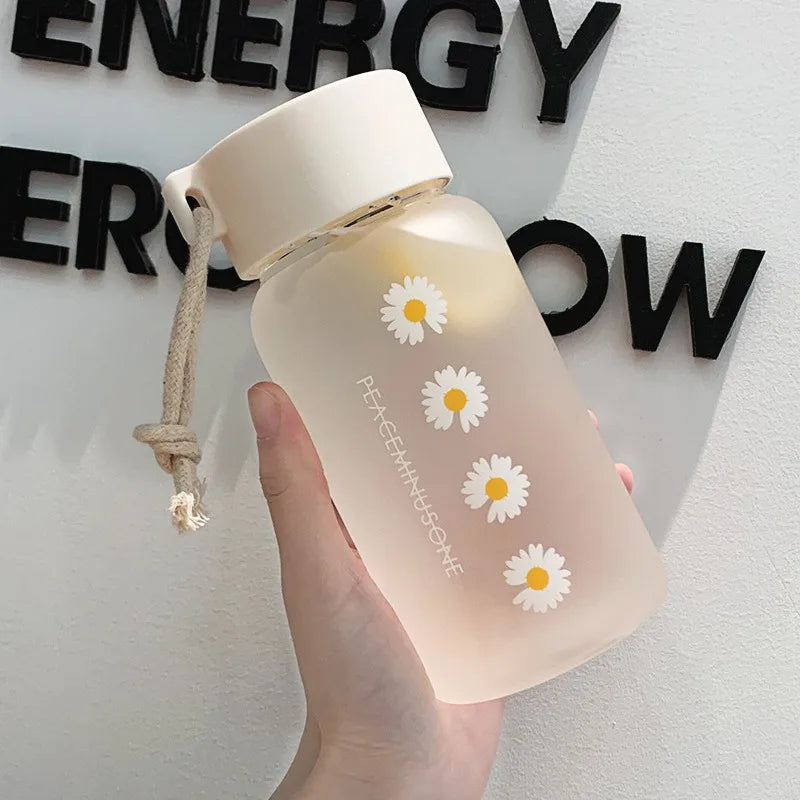 500ml Frosted Water Bottle BPA-Free - Floral Travel Tea Cup with Leakproof Lid & Adjustable Rope for Gym/Hiking/Daily