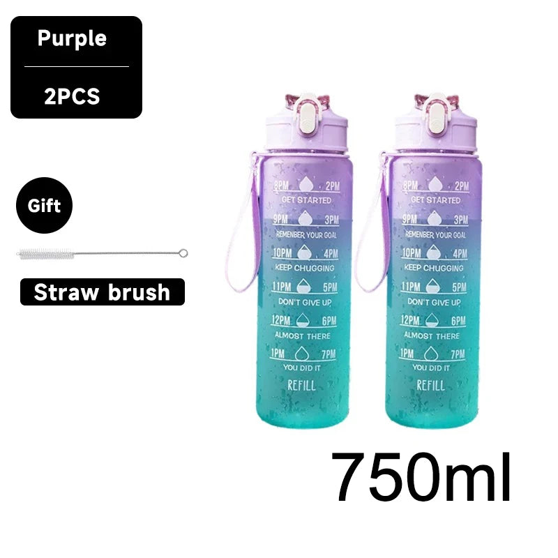 750/1000ML Large Capacity Sports Water Bottle Leak Proof Colorful Plastic Cup Drinking Outdoor Travel Portable Gym Fitness Jugs