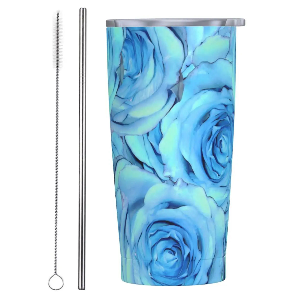 Stainless Steel Tumbler Pretty Rose Mugs Cup With Straws Watercolor Floral Driving Cold Drink Water Bottle Keep Heat Coffee Mug