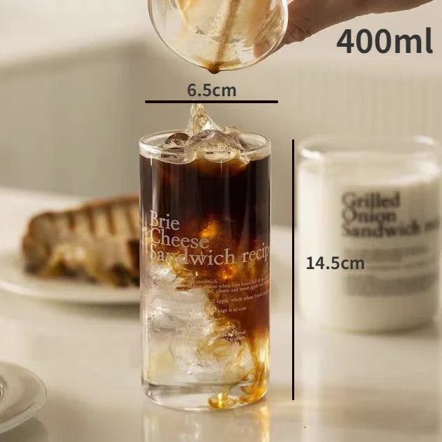 Glass Tumbler Korean Style English Letter Glass Mug Heat Resistant Glass Clear Waterbottle Tea Cup Coffee Mug Kitchen Accessorie