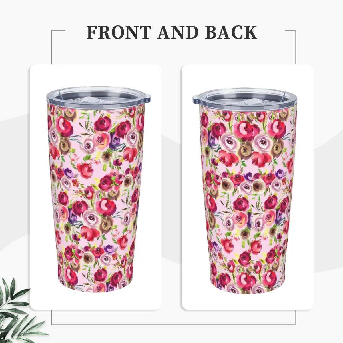 Stainless Steel Tumbler Pretty Rose Mugs Cup With Straws Watercolor Floral Driving Cold Drink Water Bottle Keep Heat Coffee Mug