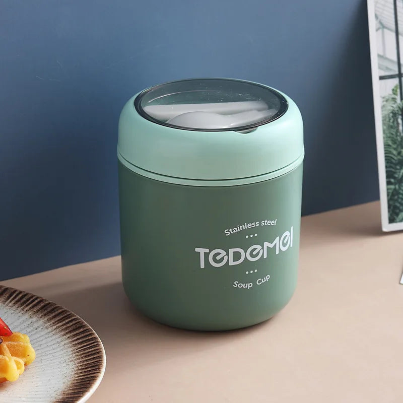 530ml Stainless Steel Lunch Box with Spoon Thermal Food Container Vaccum Cup Insulate Bento Box Thermos Soup Cup For Kids School