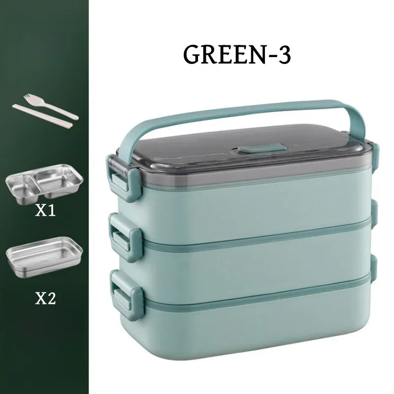 2/3 Layer Insulated Lunch Box with Handle Stainless Steel Simple Japanese Bento Box Worker Student Canteen Packaging Container