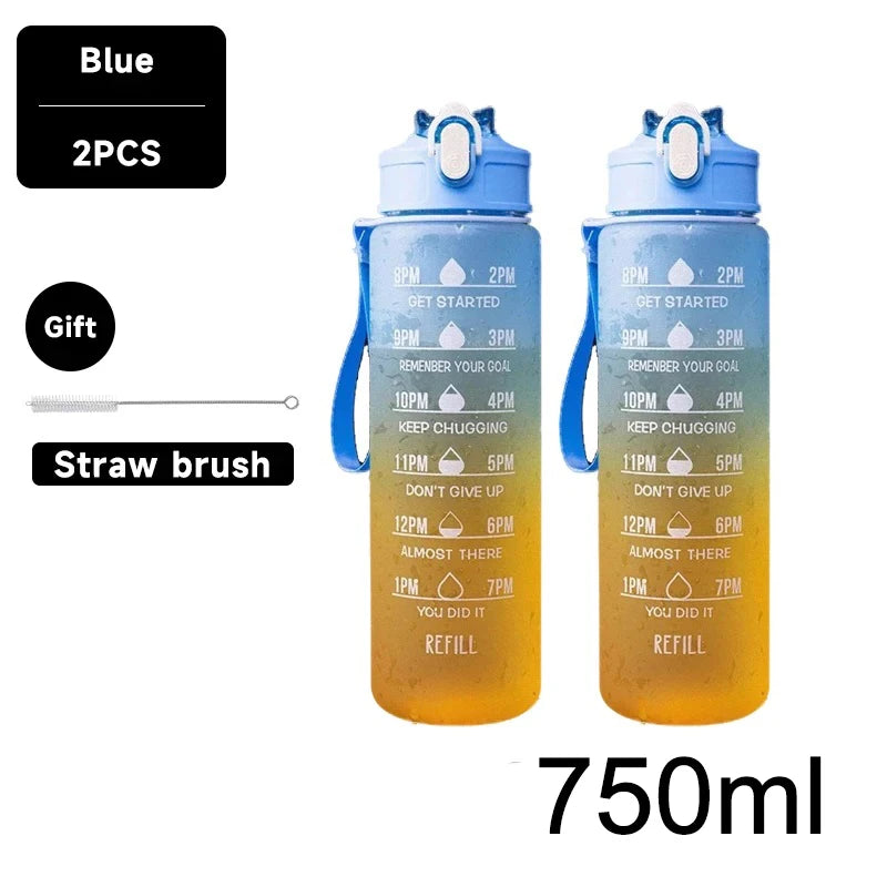 750/1000ML Large Capacity Sports Water Bottle Leak Proof Colorful Plastic Cup Drinking Outdoor Travel Portable Gym Fitness Jugs