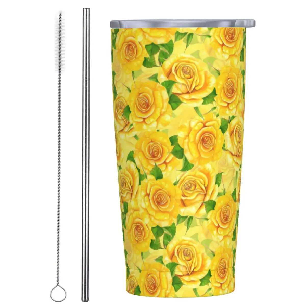 Stainless Steel Tumbler Pretty Rose Mugs Cup With Straws Watercolor Floral Driving Cold Drink Water Bottle Keep Heat Coffee Mug