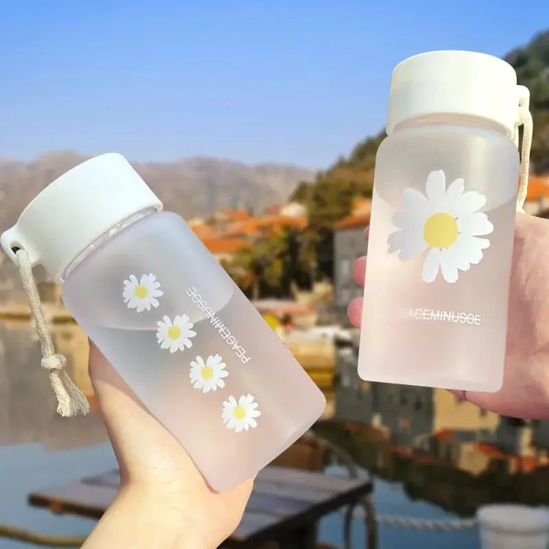 500ml Frosted Water Bottle BPA-Free - Floral Travel Tea Cup with Leakproof Lid & Adjustable Rope for Gym/Hiking/Daily