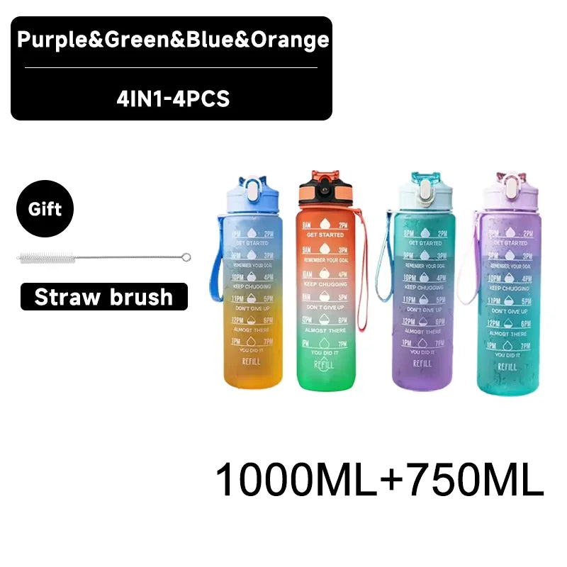 750/1000ML Large Capacity Sports Water Bottle Leak Proof Colorful Plastic Cup Drinking Outdoor Travel Portable Gym Fitness Jugs