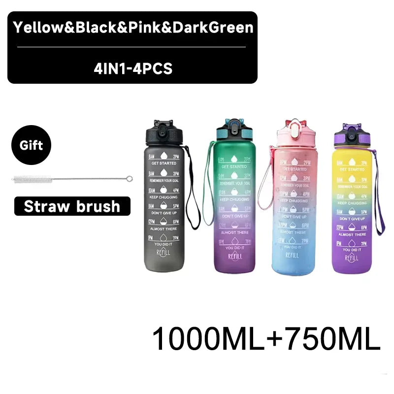 750/1000ML Large Capacity Sports Water Bottle Leak Proof Colorful Plastic Cup Drinking Outdoor Travel Portable Gym Fitness Jugs