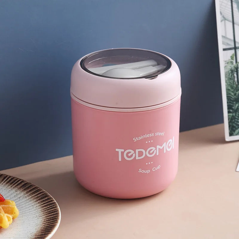 530ml Stainless Steel Lunch Box with Spoon Thermal Food Container Vaccum Cup Insulate Bento Box Thermos Soup Cup For Kids School