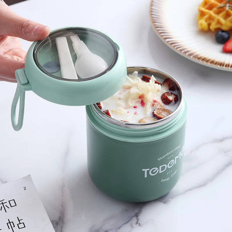 530ml Stainless Steel Lunch Box with Spoon Thermal Food Container Vaccum Cup Insulate Bento Box Thermos Soup Cup For Kids School