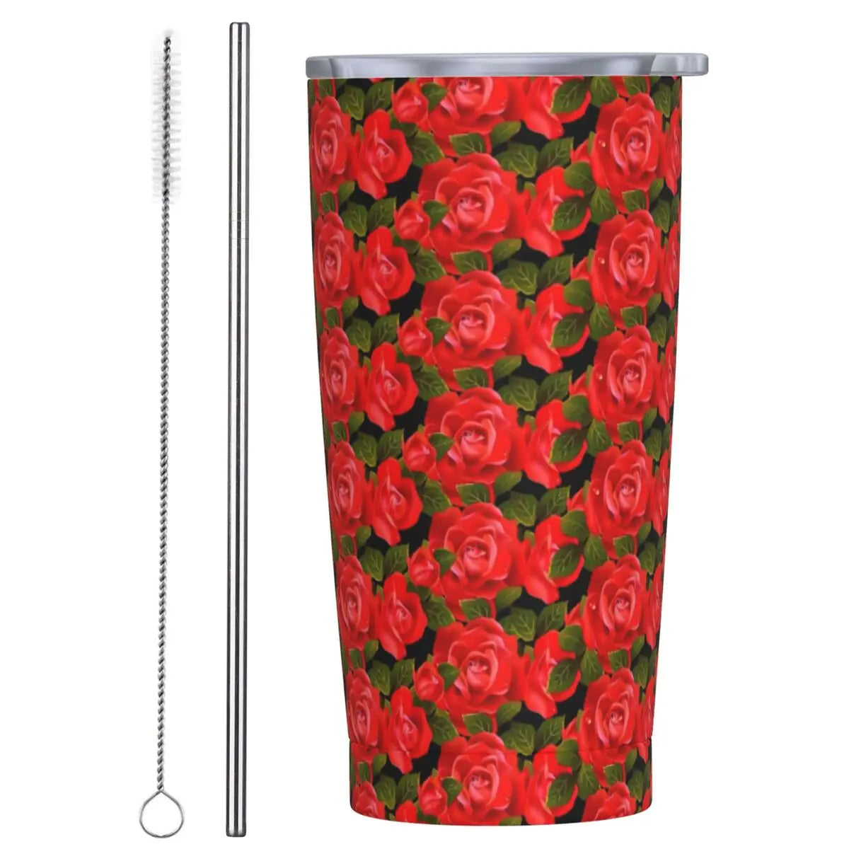 Stainless Steel Tumbler Pretty Rose Mugs Cup With Straws Watercolor Floral Driving Cold Drink Water Bottle Keep Heat Coffee Mug