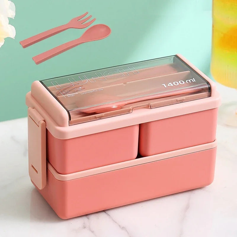 Single/double Layer Lunch Box Portable Leakproof Student Microwave Dinnerware Set with Fork Spoon Food Snack Storage Container