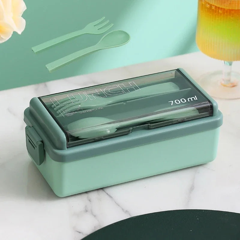 Single/double Layer Lunch Box Portable Leakproof Student Microwave Dinnerware Set with Fork Spoon Food Snack Storage Container