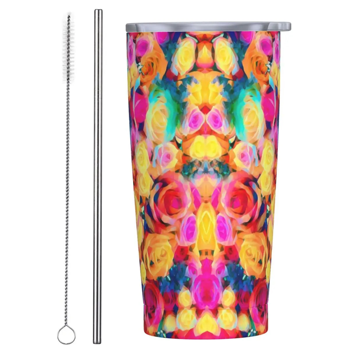 Stainless Steel Tumbler Pretty Rose Mugs Cup With Straws Watercolor Floral Driving Cold Drink Water Bottle Keep Heat Coffee Mug