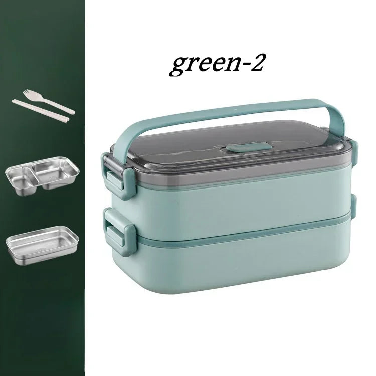 2/3 Layer Insulated Lunch Box with Handle Stainless Steel Simple Japanese Bento Box Worker Student Canteen Packaging Container