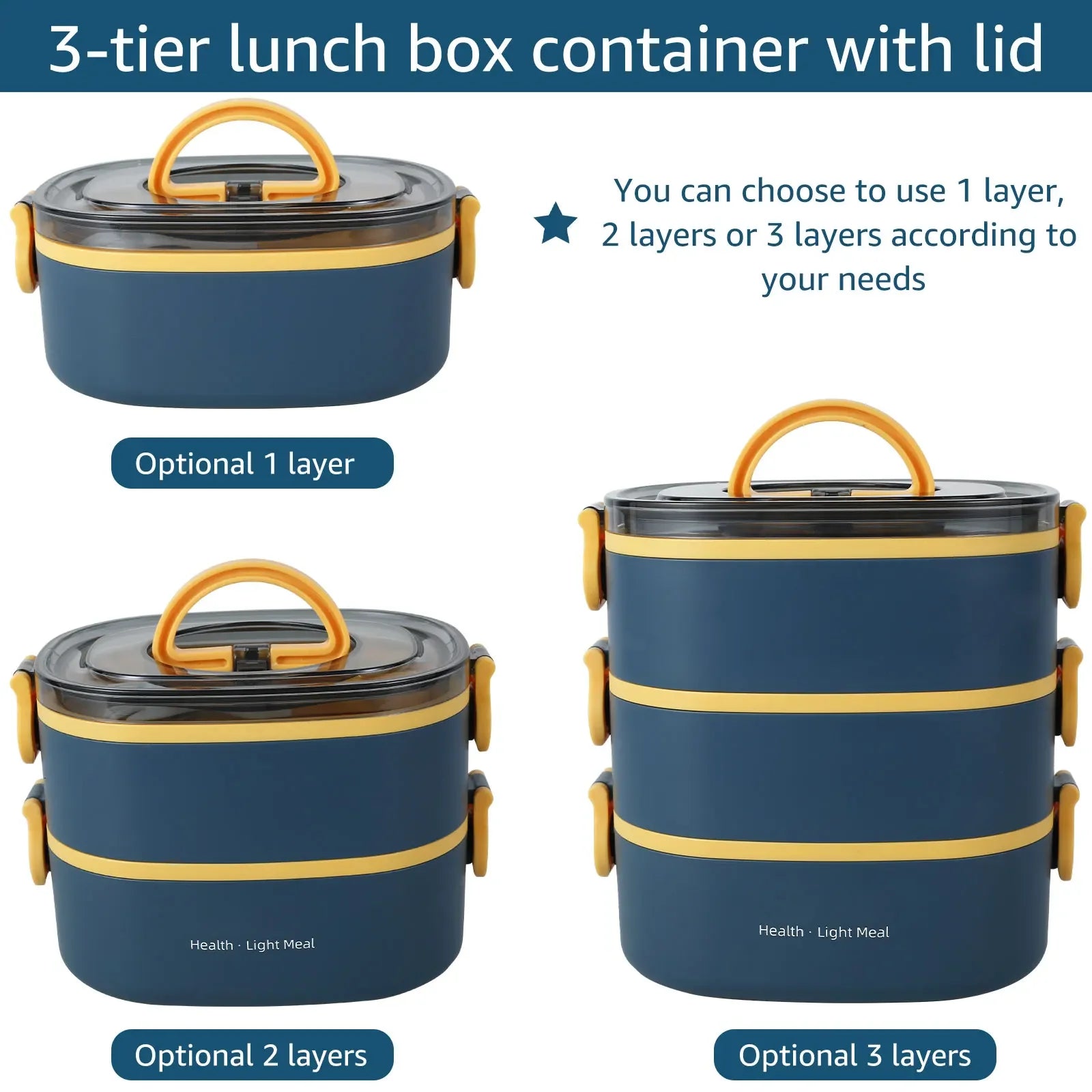 2000ML Lunch Box Portable 3 Layer Children Student Bento Box Leakproof Microwavable Food Container School Travel Office Picnic