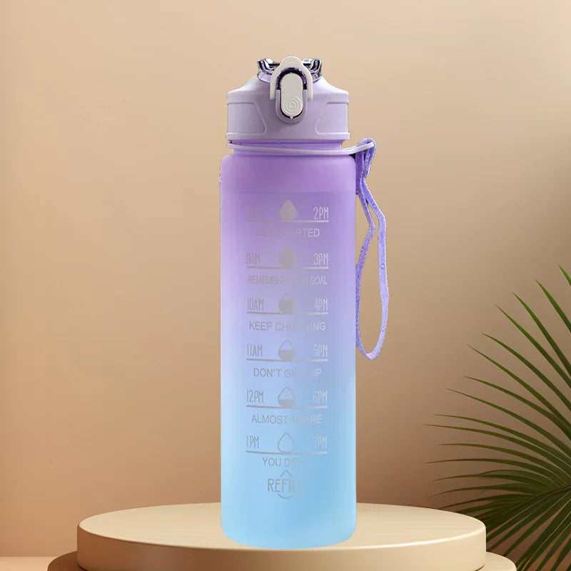 Gradient Color Water Cup, Simple Rope Lifting Space Cup, Student Scale Straw Cup, Sports Water Bottle, High Aesthetic Value